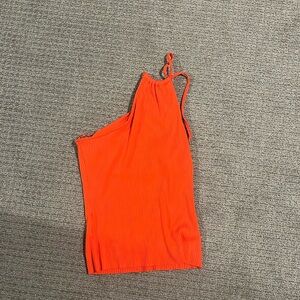 Coral one shoulder tee